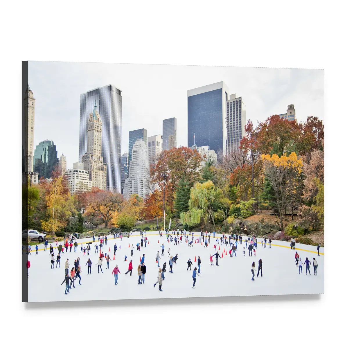 Ice Skaters at Wollman Rink, Central Park Canvas Wall Art, single panel gallery wrapped canvas, angled product view