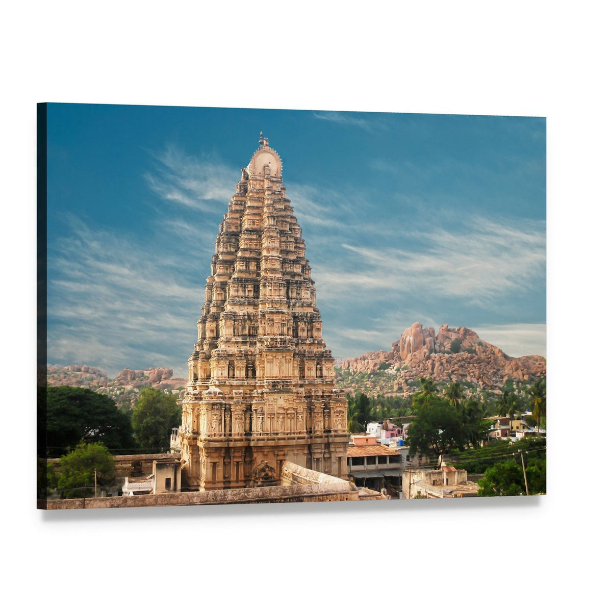 Virupaksha Temple in Hampi Canvas Wall Art, single panel gallery wrapped canvas, angled product view