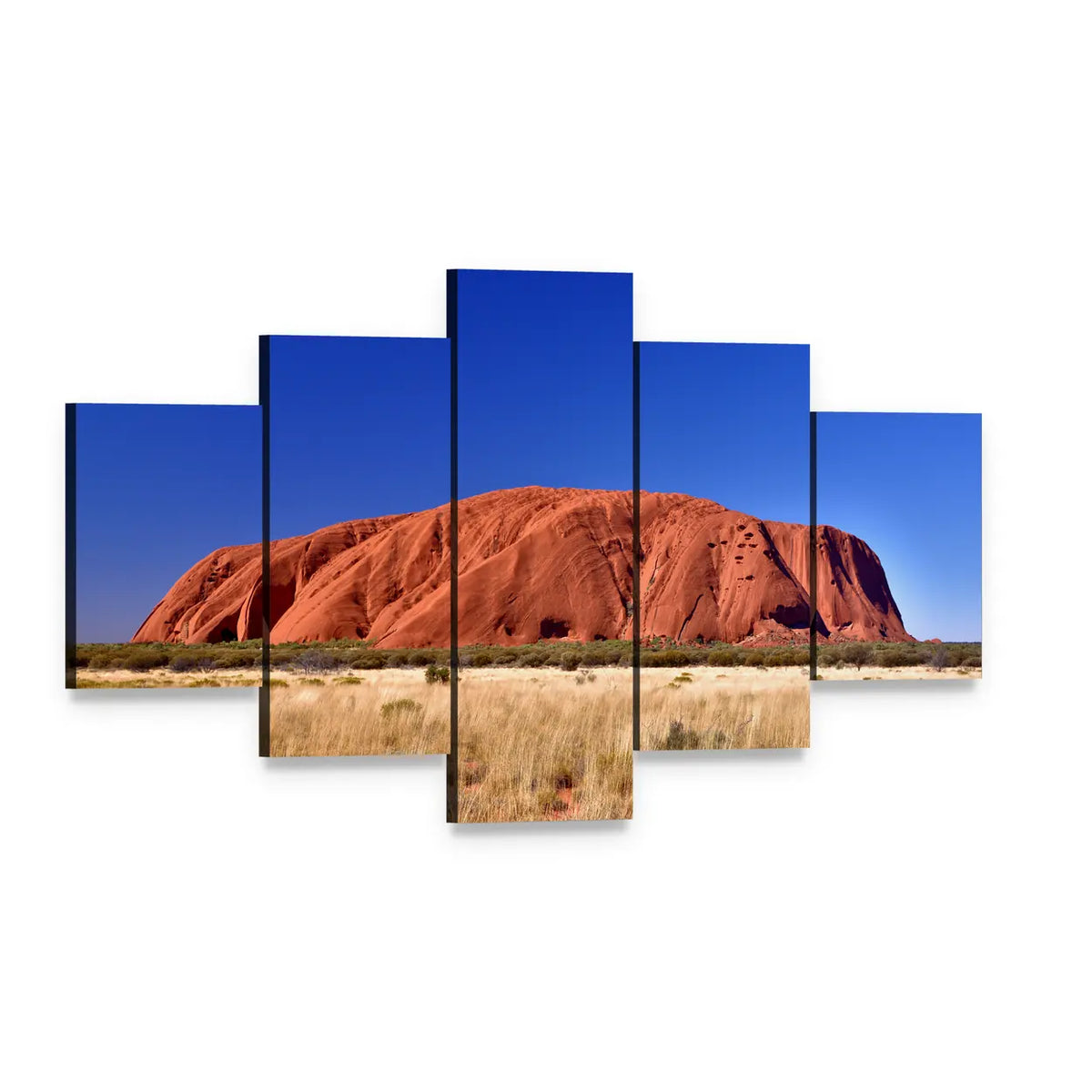 Ayers Rock Uluru Desert Landscape Canvas Wall Art, 5 panel 5 Star layout gallery wrapped canvas set, angled product view
