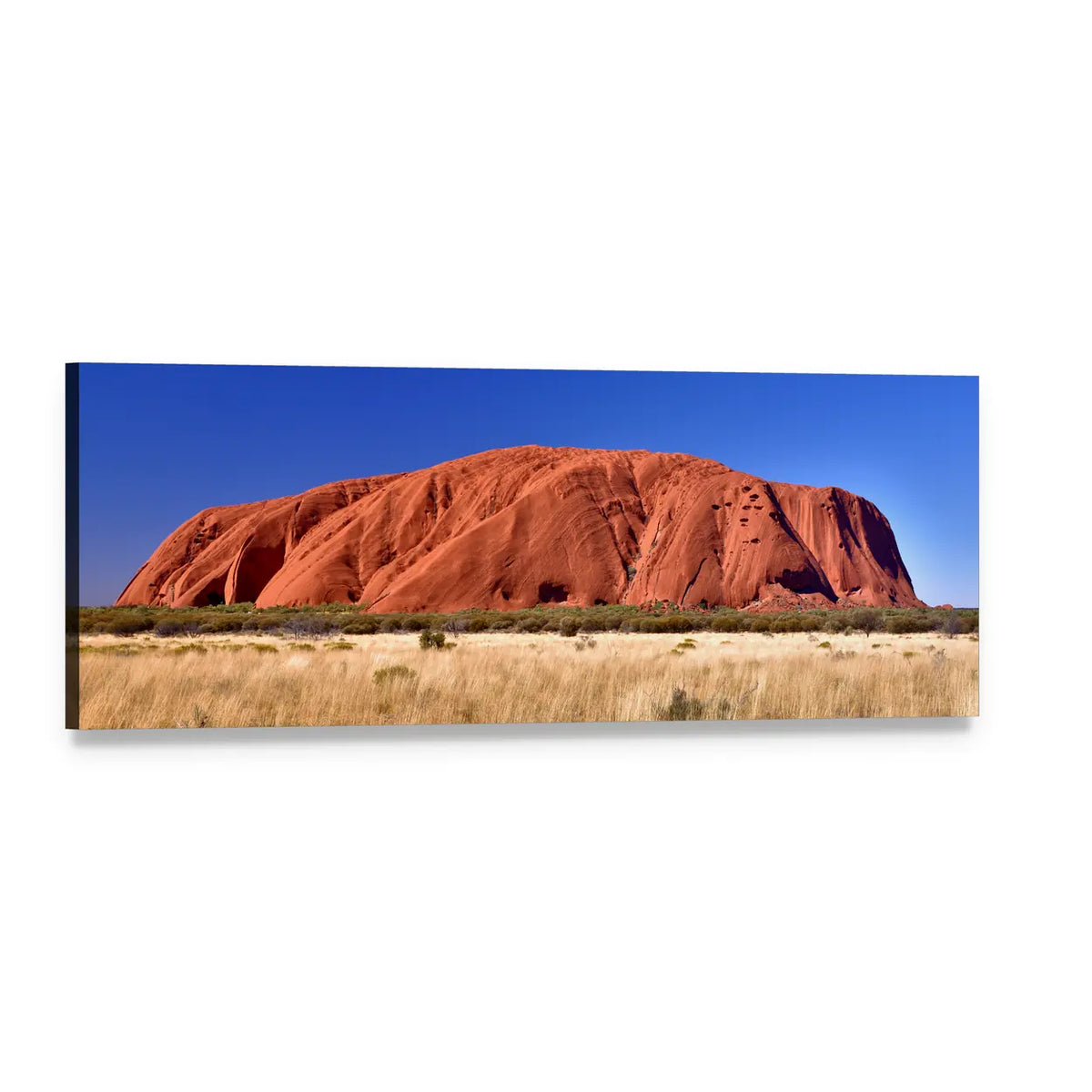 Ayers Rock in Sunlit Outback Panoramic Canvas Wall Art, single panel gallery wrapped canvas, angled product view