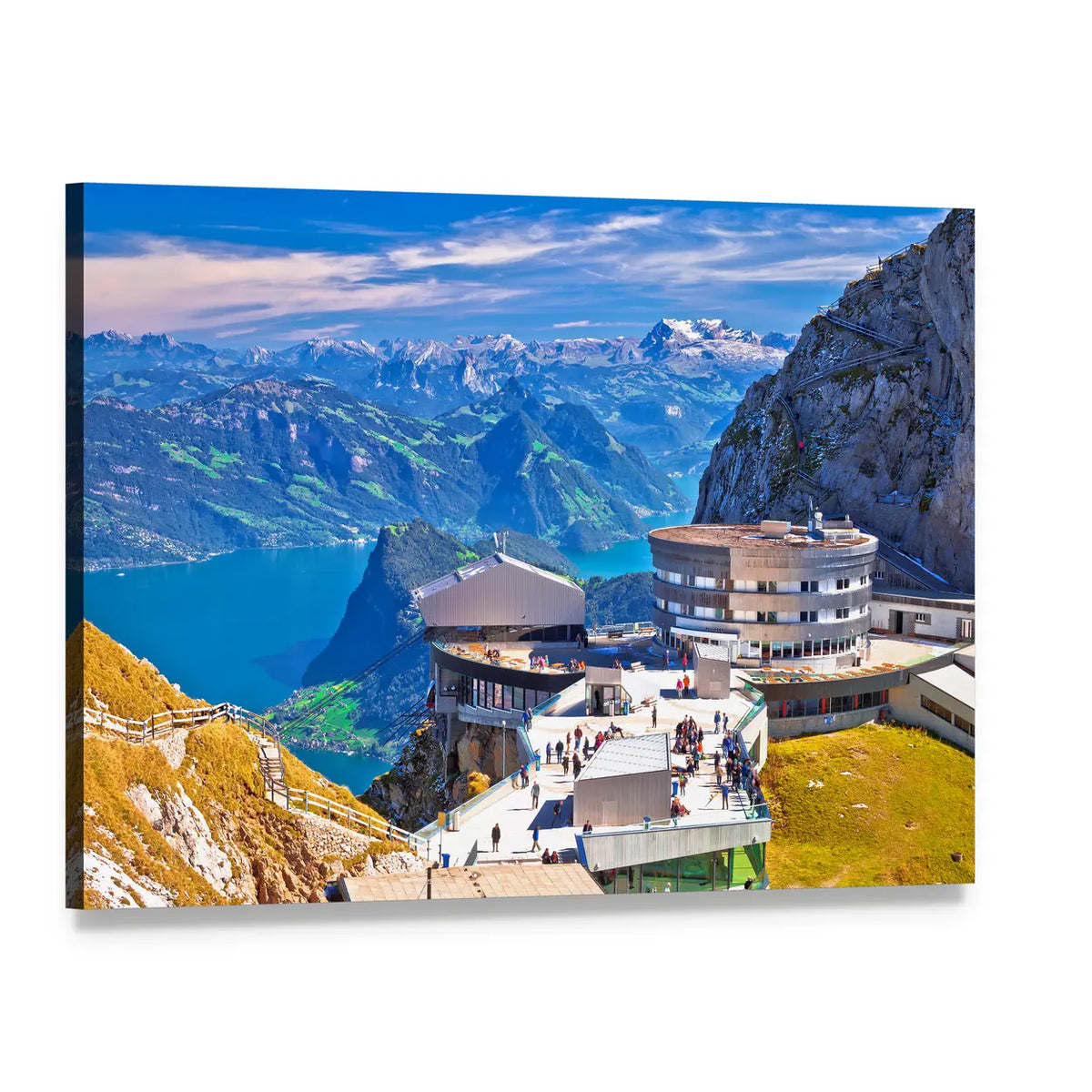 Pilatus Kulm Peak Over Lake Lucerne Canvas Wall Art, single panel gallery wrapped canvas, angled product view