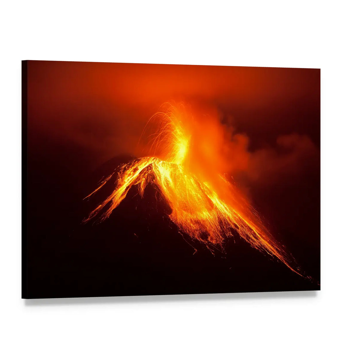 Tungurahua Volcano Eruption Canvas Wall Art, single panel gallery wrapped canvas, angled product view