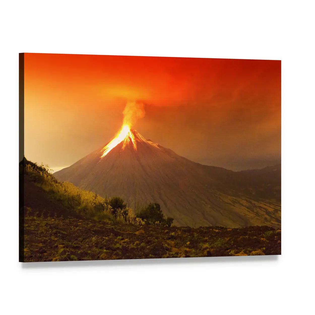 Tungurahua Volcano Eruption Canvas Wall Art, single panel gallery wrapped canvas, angled product view