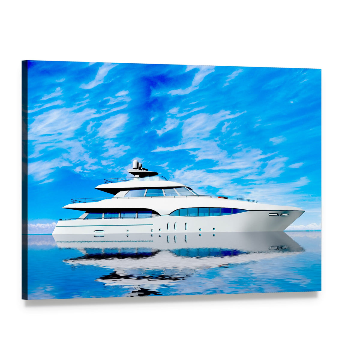 Luxury Yacht on Calm Blue Sea Canvas Wall Art, single panel gallery wrapped canvas, angled product view