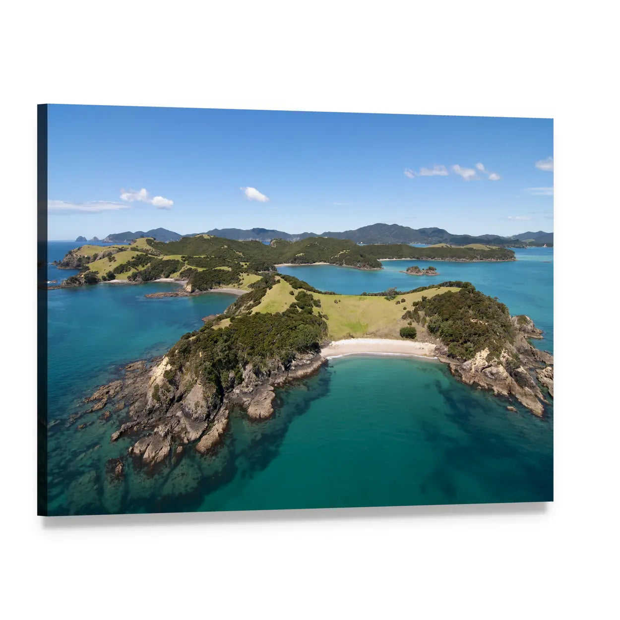 Urupukapuka Island Coastal View Canvas Wall Art, single panel gallery wrapped canvas, angled product view