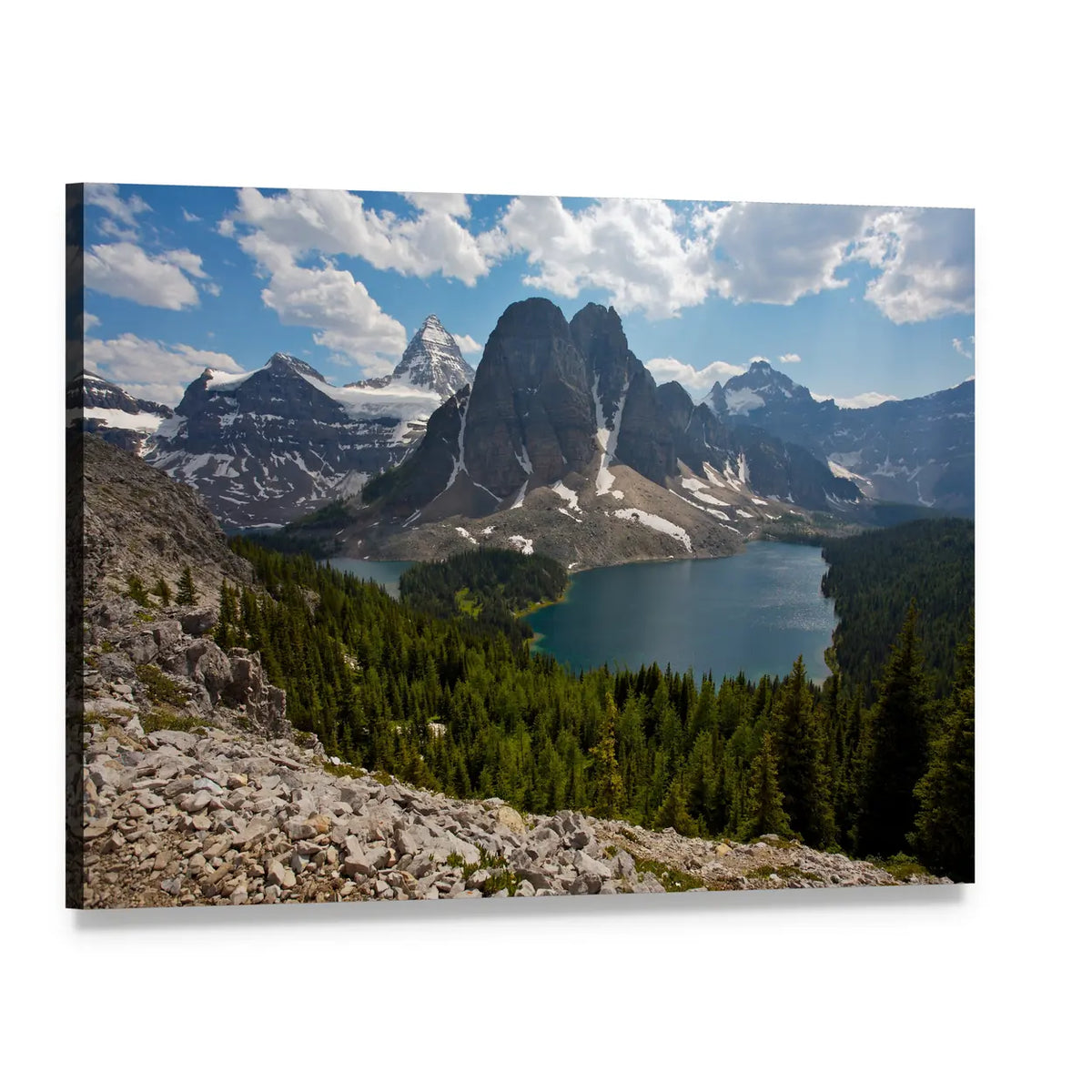 Mount Assiniboine Lake Canvas Wall Art, single panel gallery wrapped canvas, angled product view