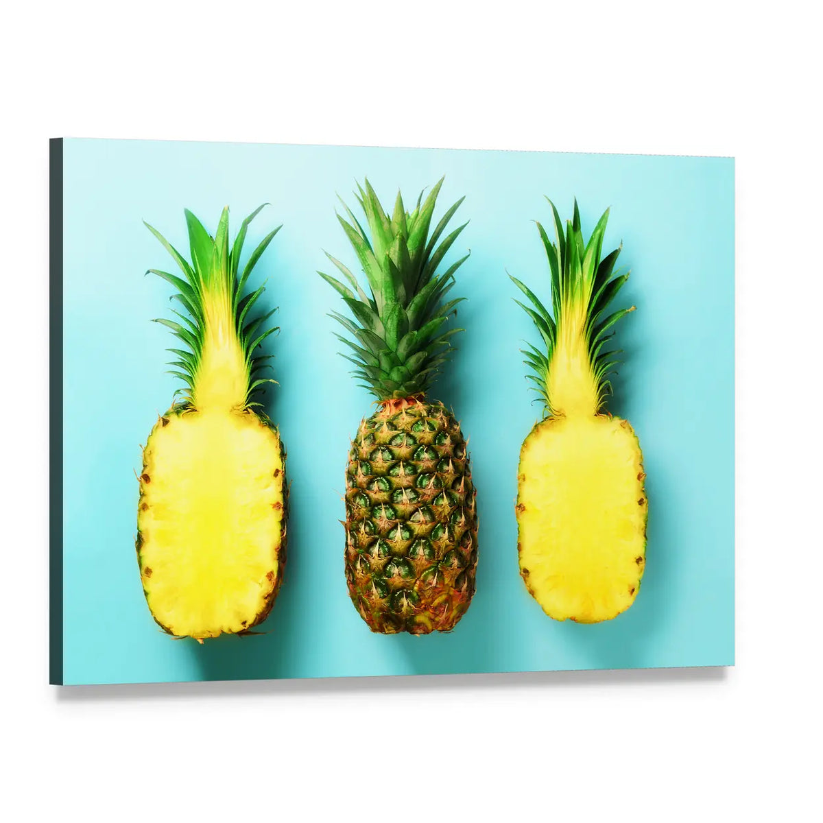 Three Pineapples in a Row Canvas Wall Art, single panel gallery wrapped canvas, angled product view