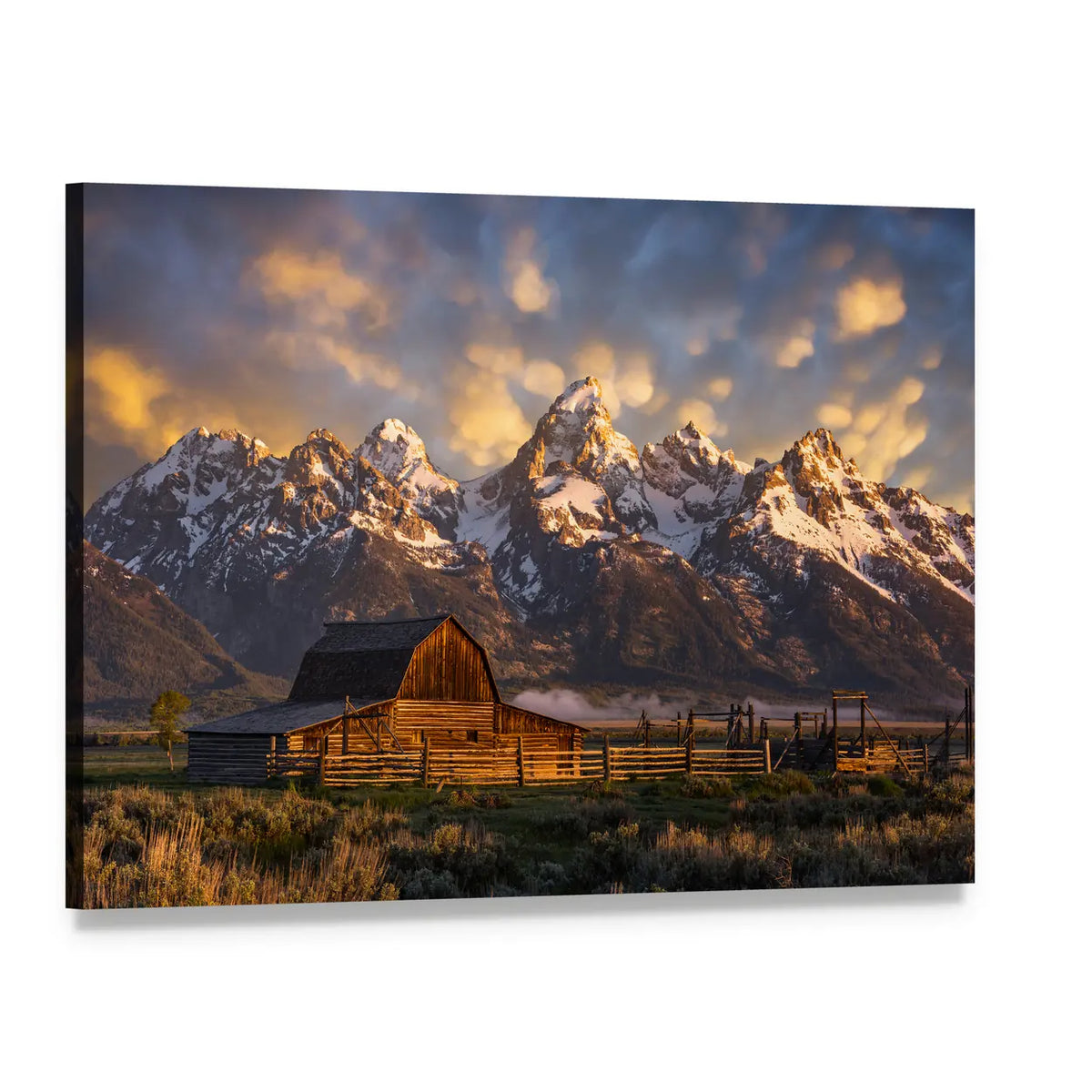 John Moulton Barn Canvas Wall Art, single panel gallery wrapped canvas, angled product view