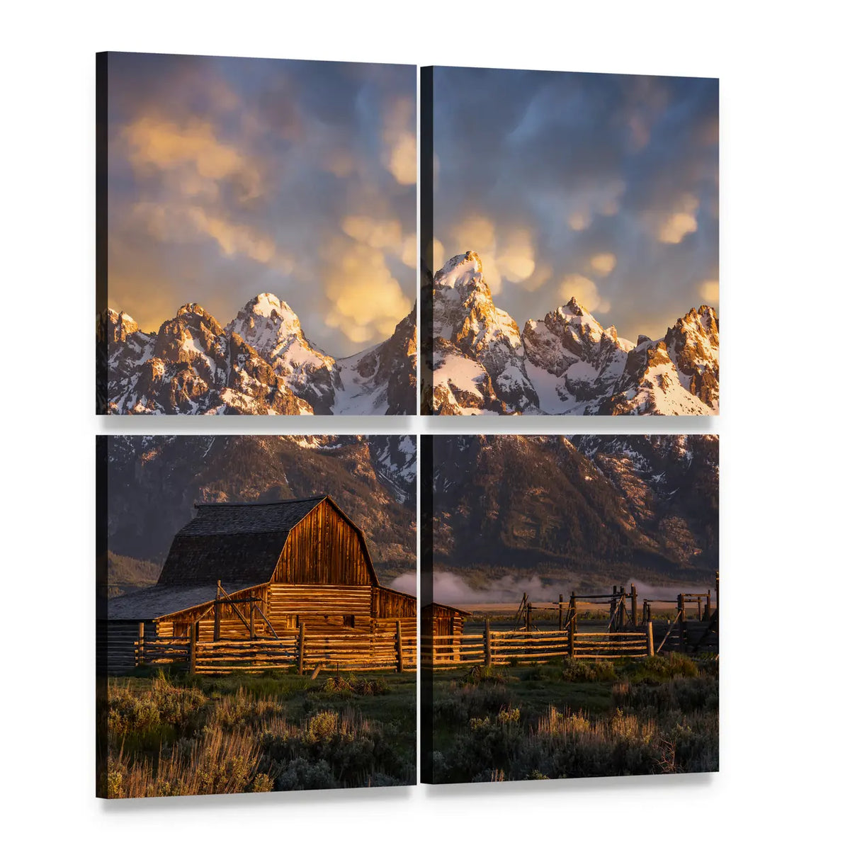 John Moulton Barn Canvas Wall Art, 4 panel 4 Square layout gallery wrapped canvas set, angled product view