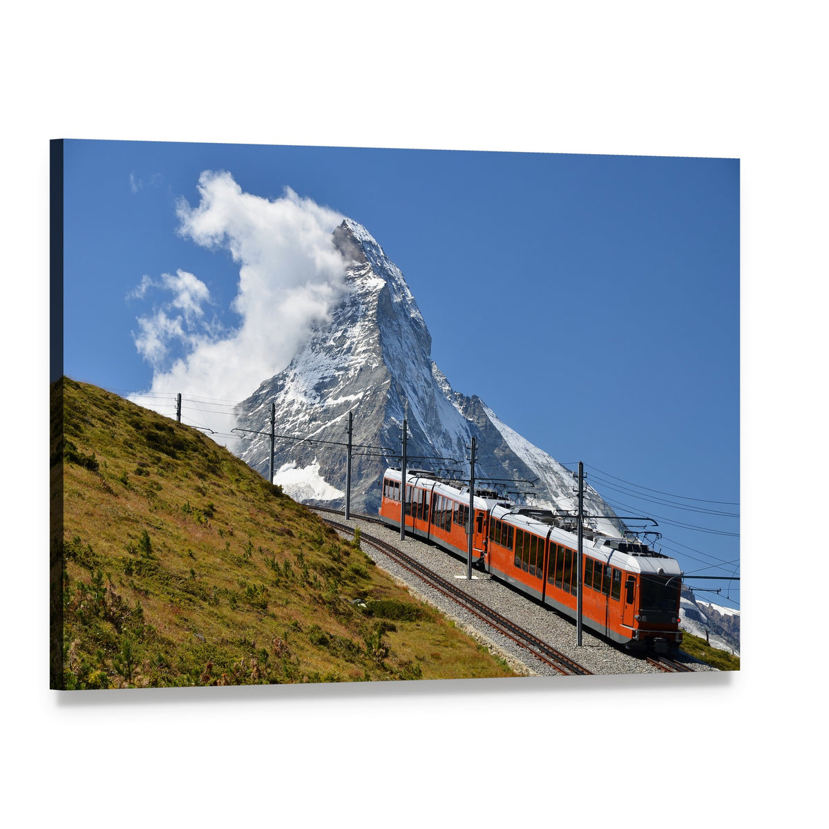 Beautiful Railway Track Switzerland Canvas Wall Art, single panel gallery wrapped canvas, angled product view