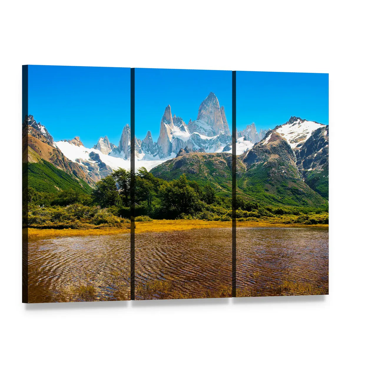Lake in Los Glaciares Canvas Wall Art, 3 panel 3 Horizontal layout gallery wrapped canvas set, angled product view