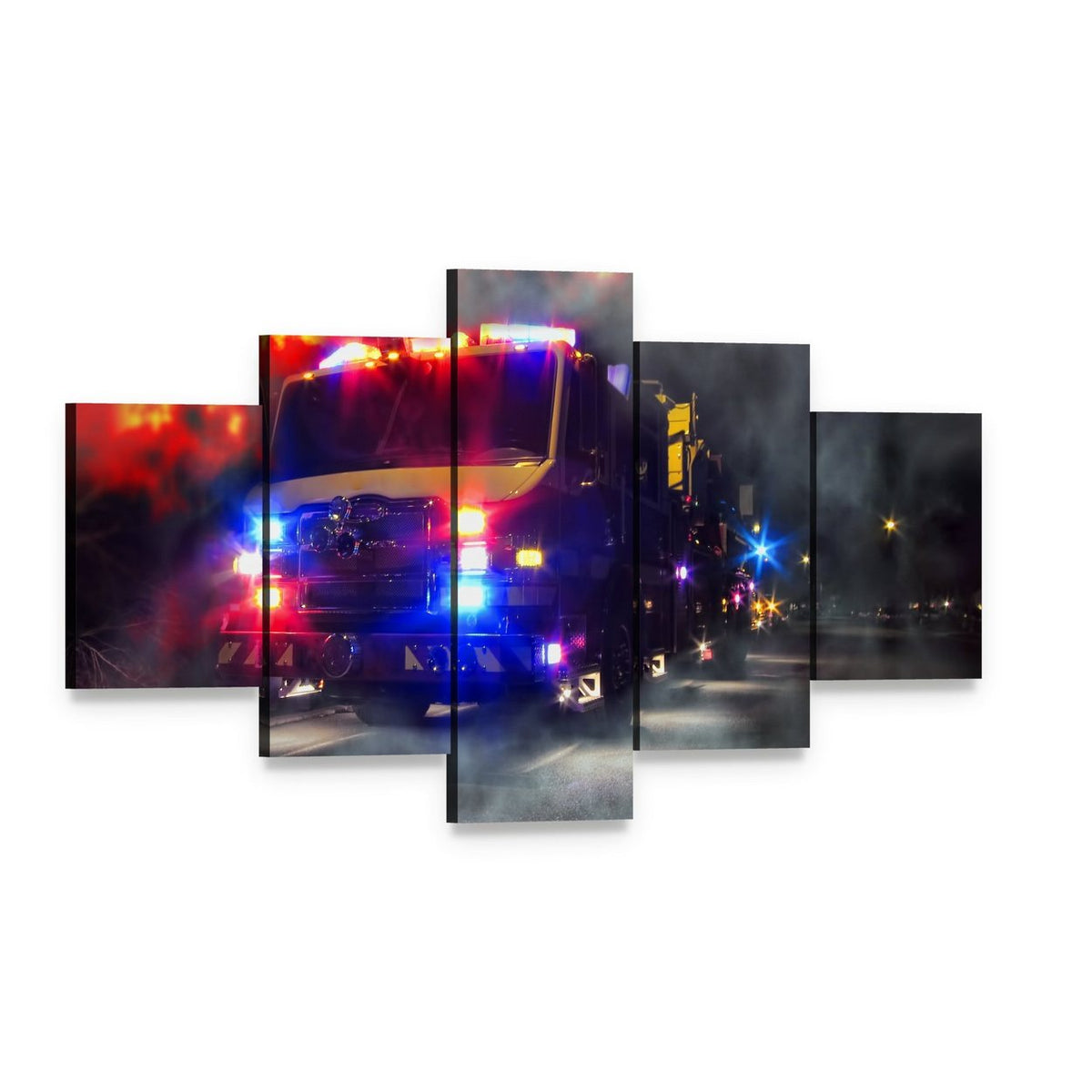 Emergency Firefighter Rescue Truck Canvas Wall Art, 5 panel 5 Star layout gallery wrapped canvas set, angled product view