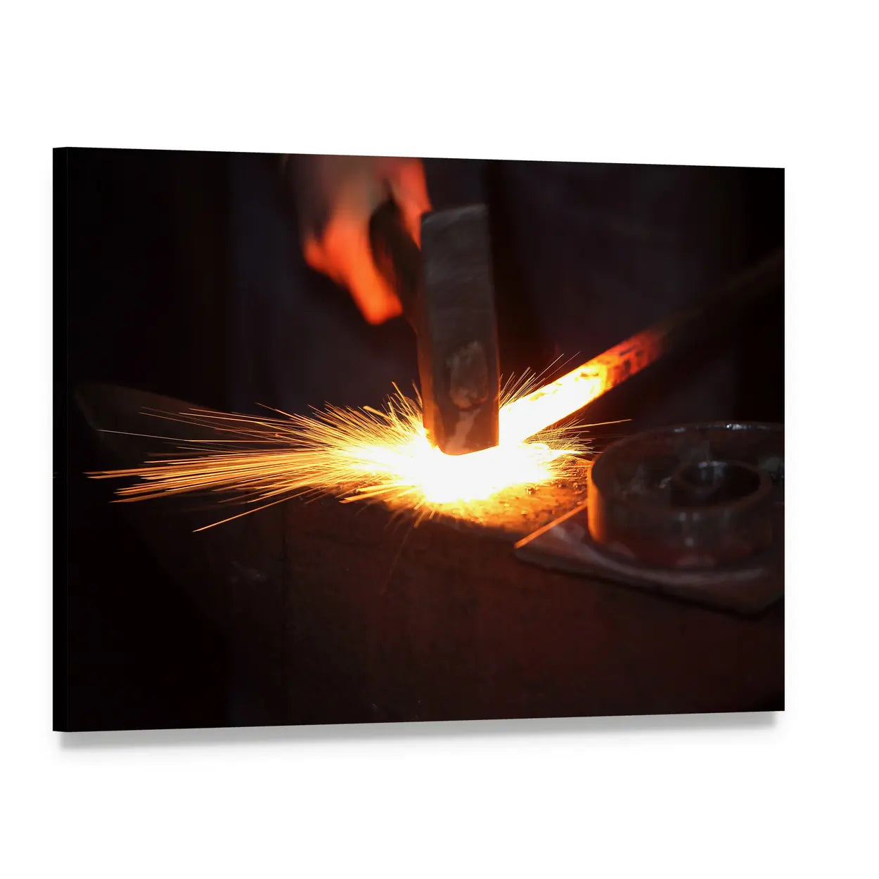Blacksmith Hammering Hot Iron Canvas Wall Art, single panel gallery wrapped canvas, angled product view
