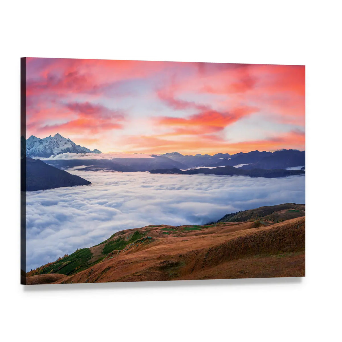Sunrise at Mt Tetnuld Canvas Wall Art, single panel gallery wrapped canvas, angled product view