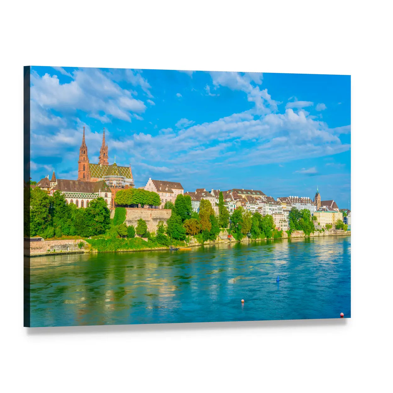 Rhine Riverside in Basel Canvas Wall Art, single panel gallery wrapped canvas, angled product view