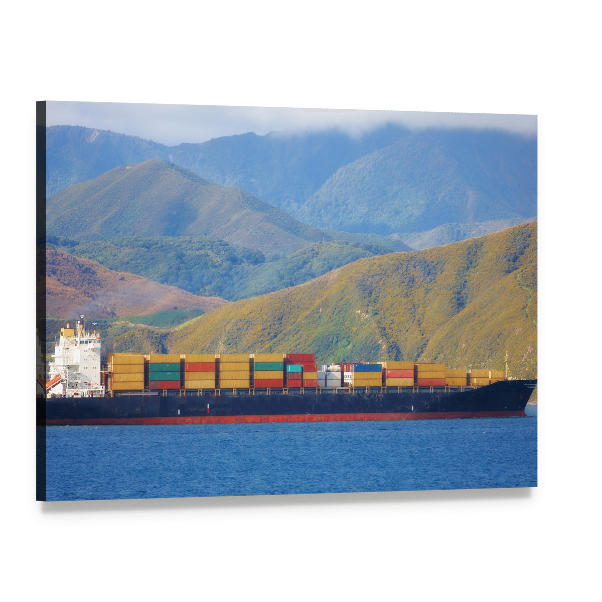 Large Cargo Ship with Colorful Containers Canvas Wall Art, single panel gallery wrapped canvas, angled product view