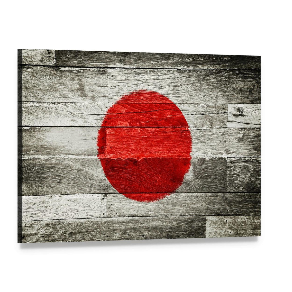 Japanese Flag on Wood Canvas Wall Art, single panel gallery wrapped canvas, angled product view