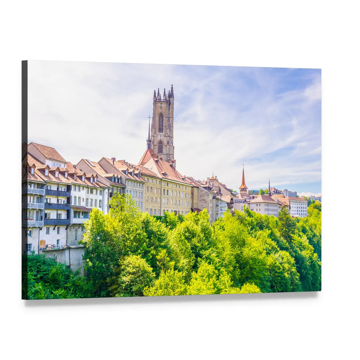 Saint Nicholas Cathedral, Fribourg Canvas Wall Art, single panel gallery wrapped canvas, angled product view