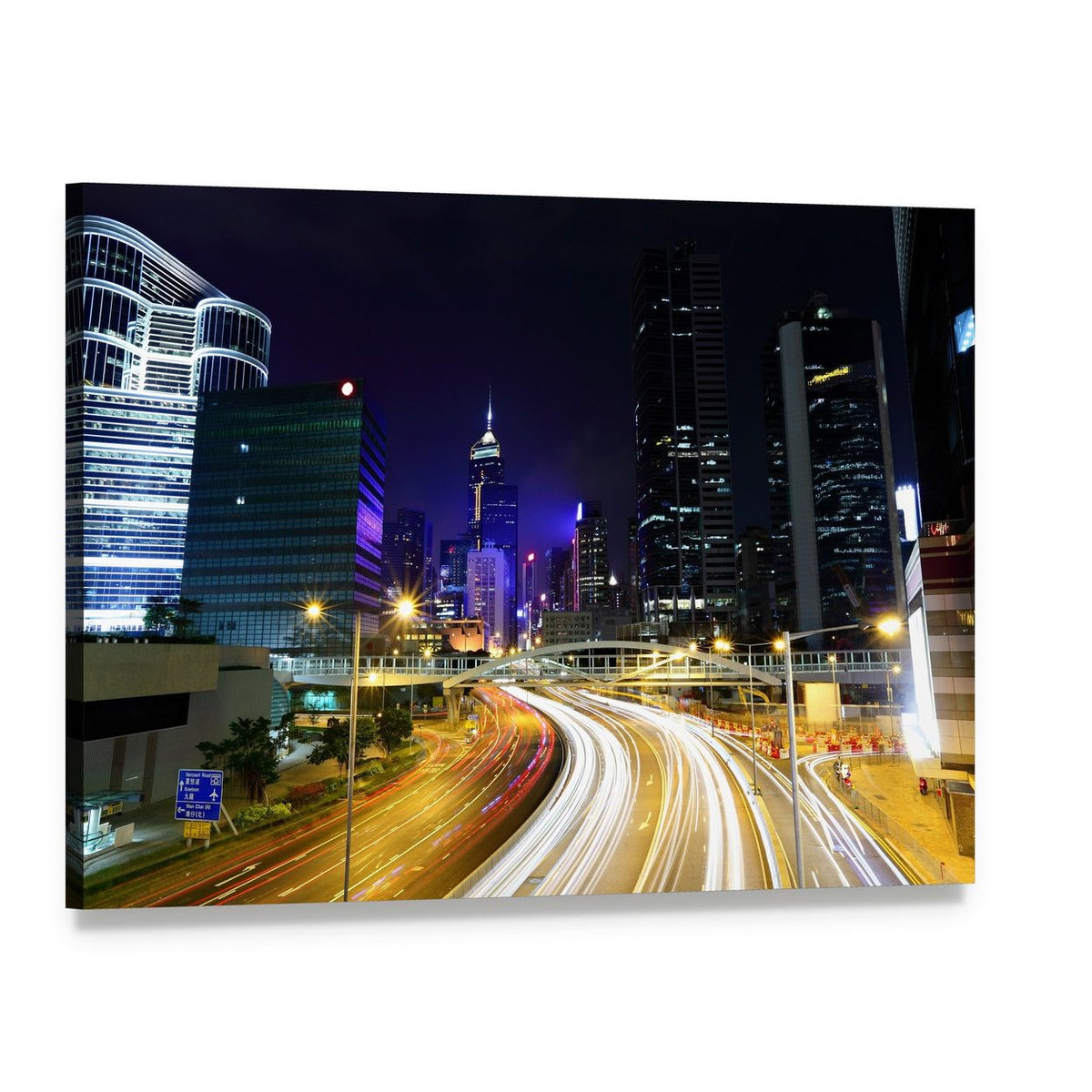 Traffic in City at Night Canvas Wall Art, single panel gallery wrapped canvas, angled product view