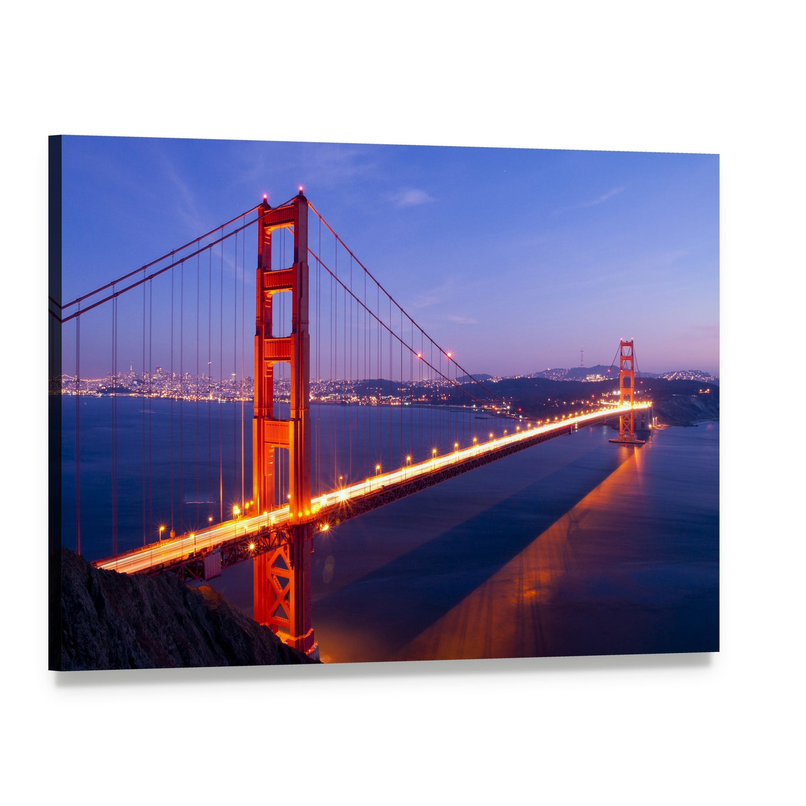 Golden Gate Bridge Night Skyline Canvas Wall Art, single panel gallery wrapped canvas, angled product view