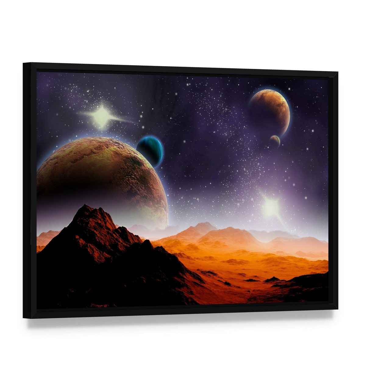 Abstract Deep Space Canvas Wall Art, framed canvas in a black floater frame, angled product view