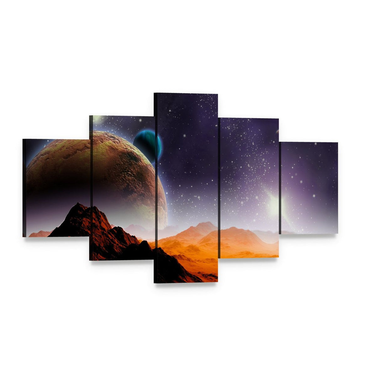 Abstract Deep Space Canvas Wall Art, 5 panel 5 Star layout gallery wrapped canvas set, angled product view