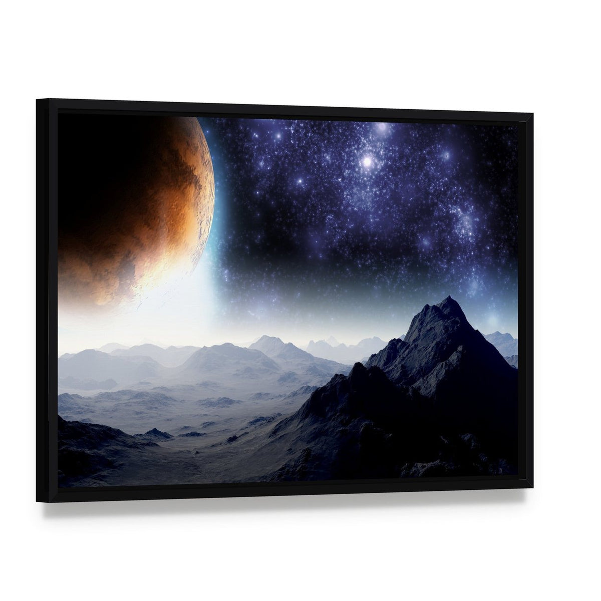 Deep Space Illusion Canvas Wall Art, framed canvas in a black floater frame, angled product view