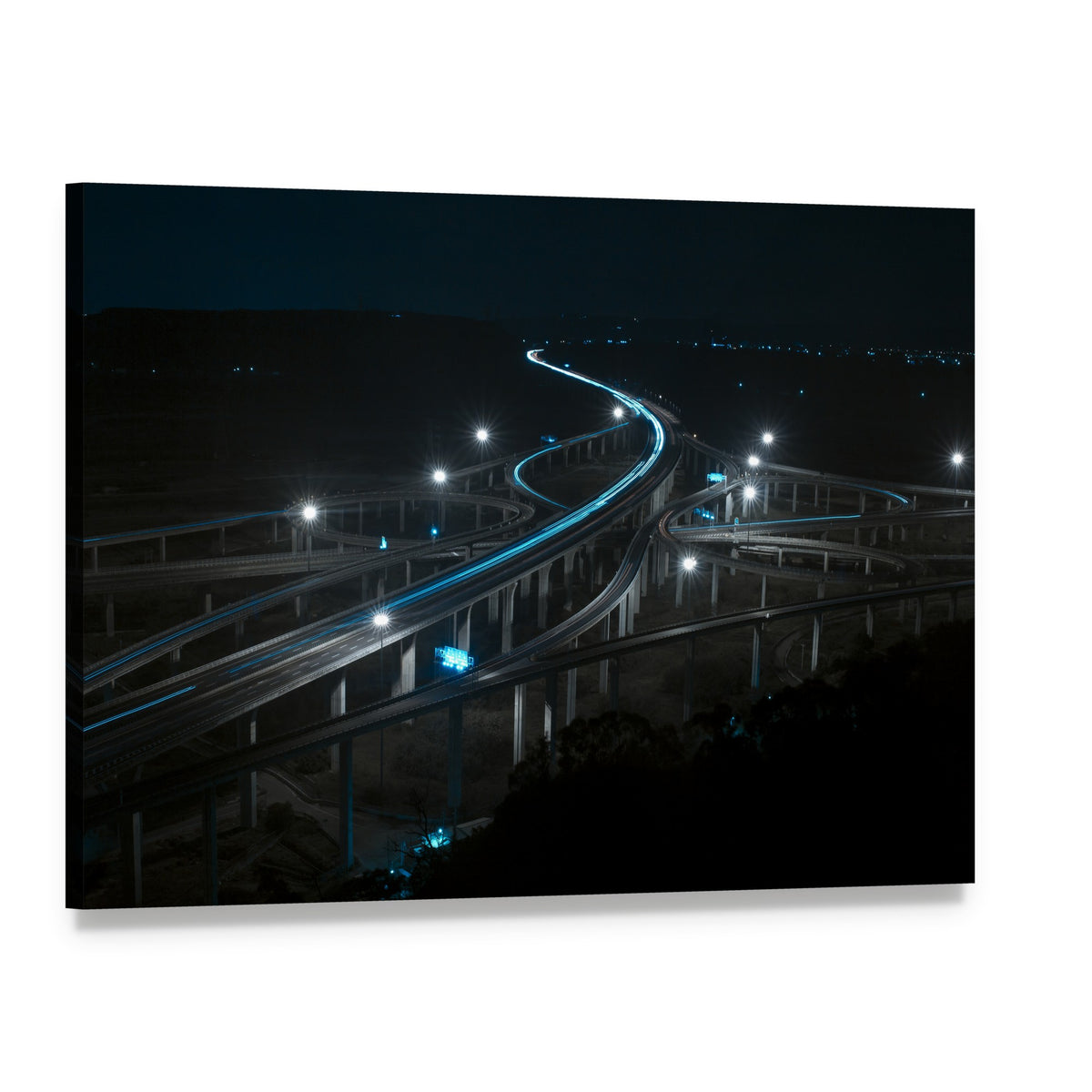 Highway Nights with Vehicle Light Trails Canvas Wall Art, single panel gallery wrapped canvas, angled product view