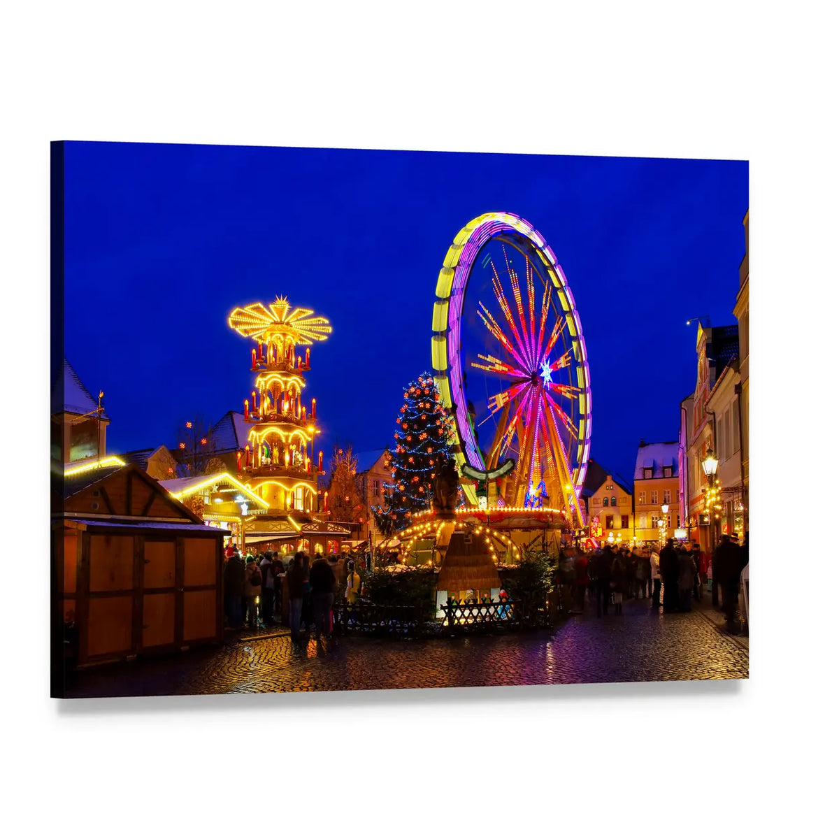 Cottbus Christmas Market at Night Canvas Wall Art, single panel gallery wrapped canvas, angled product view