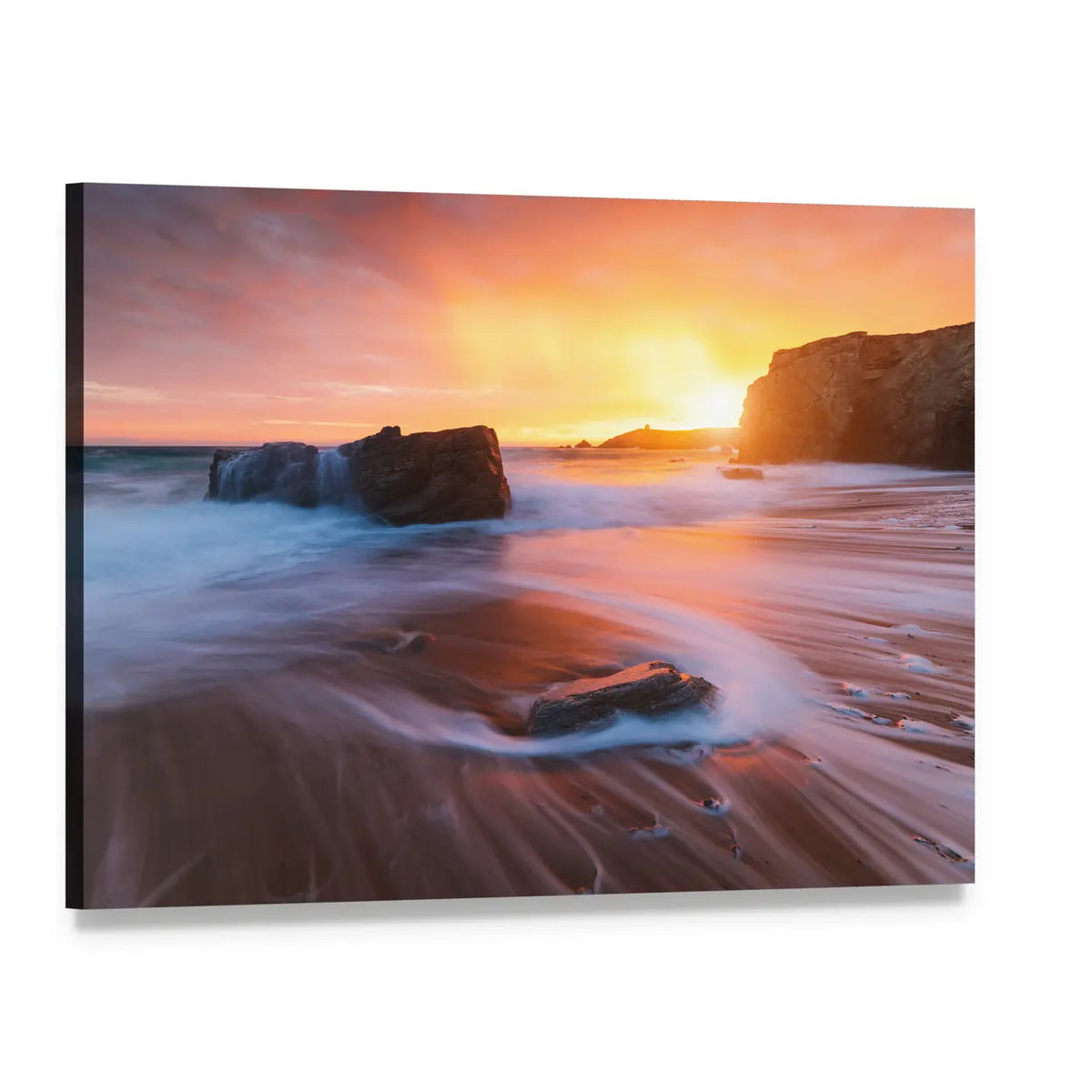 Quiberon Coastline at Sunset Canvas Wall Art, single panel gallery wrapped canvas, angled product view