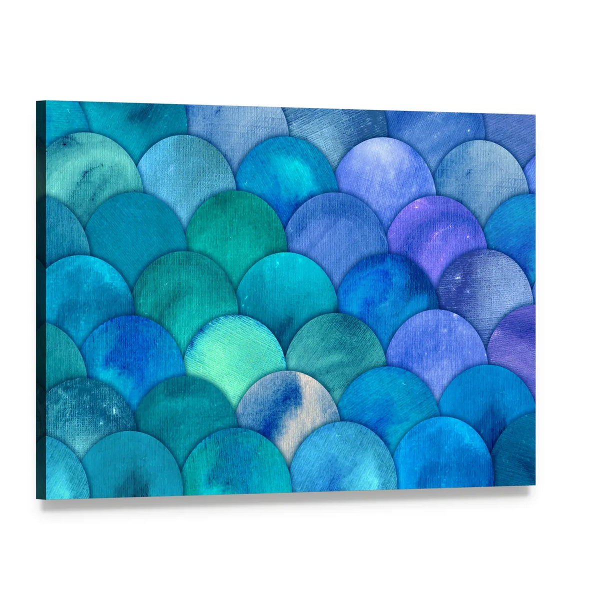Mermaid Scales Watercolor Canvas Wall Art, single panel gallery wrapped canvas, angled product view
