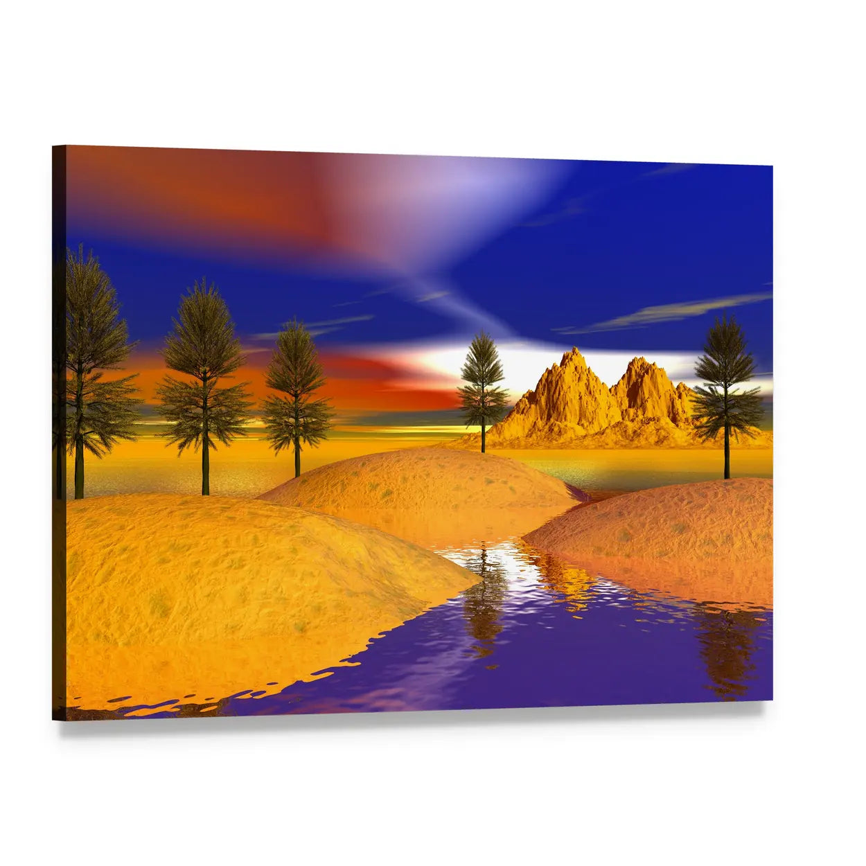Otherworldly Fire Trees Over Mountains Canvas Wall Art, single panel gallery wrapped canvas, angled product view