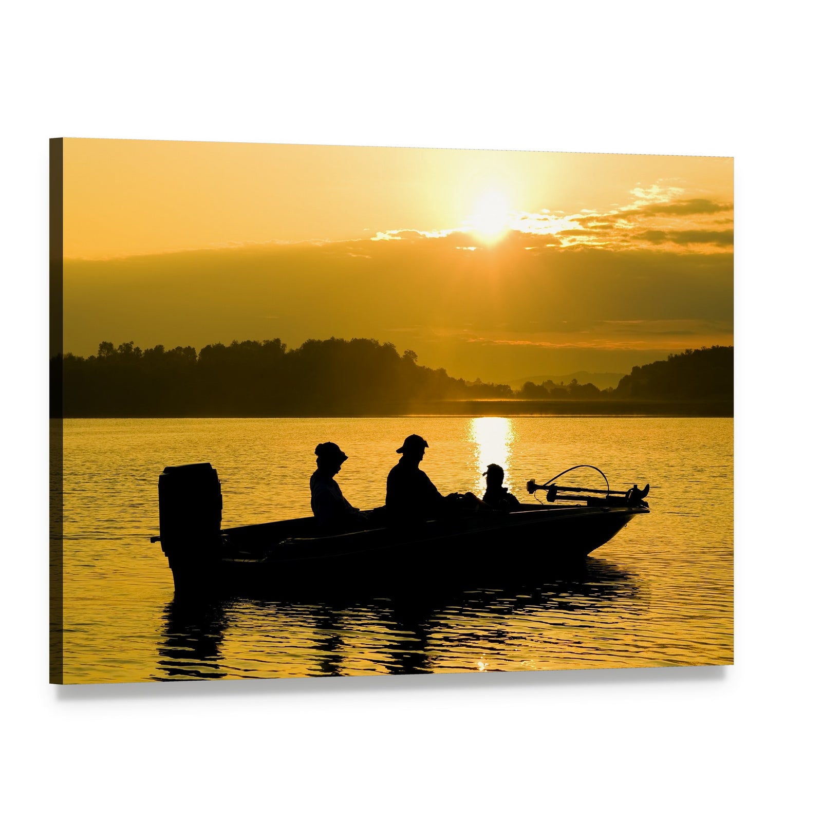 Fishermen Boating Silhouette Canvas Wall Art, single panel gallery wrapped canvas, angled product view