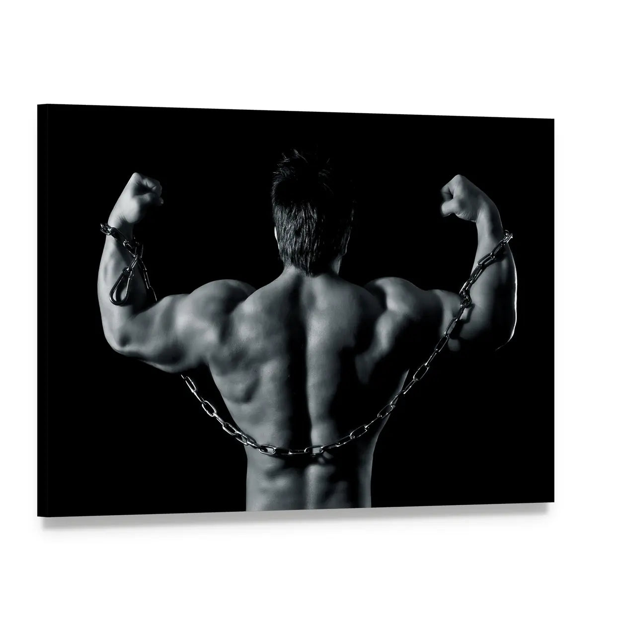 Bodybuilder Back with Chains Canvas Wall Art, single panel gallery wrapped canvas, angled product view