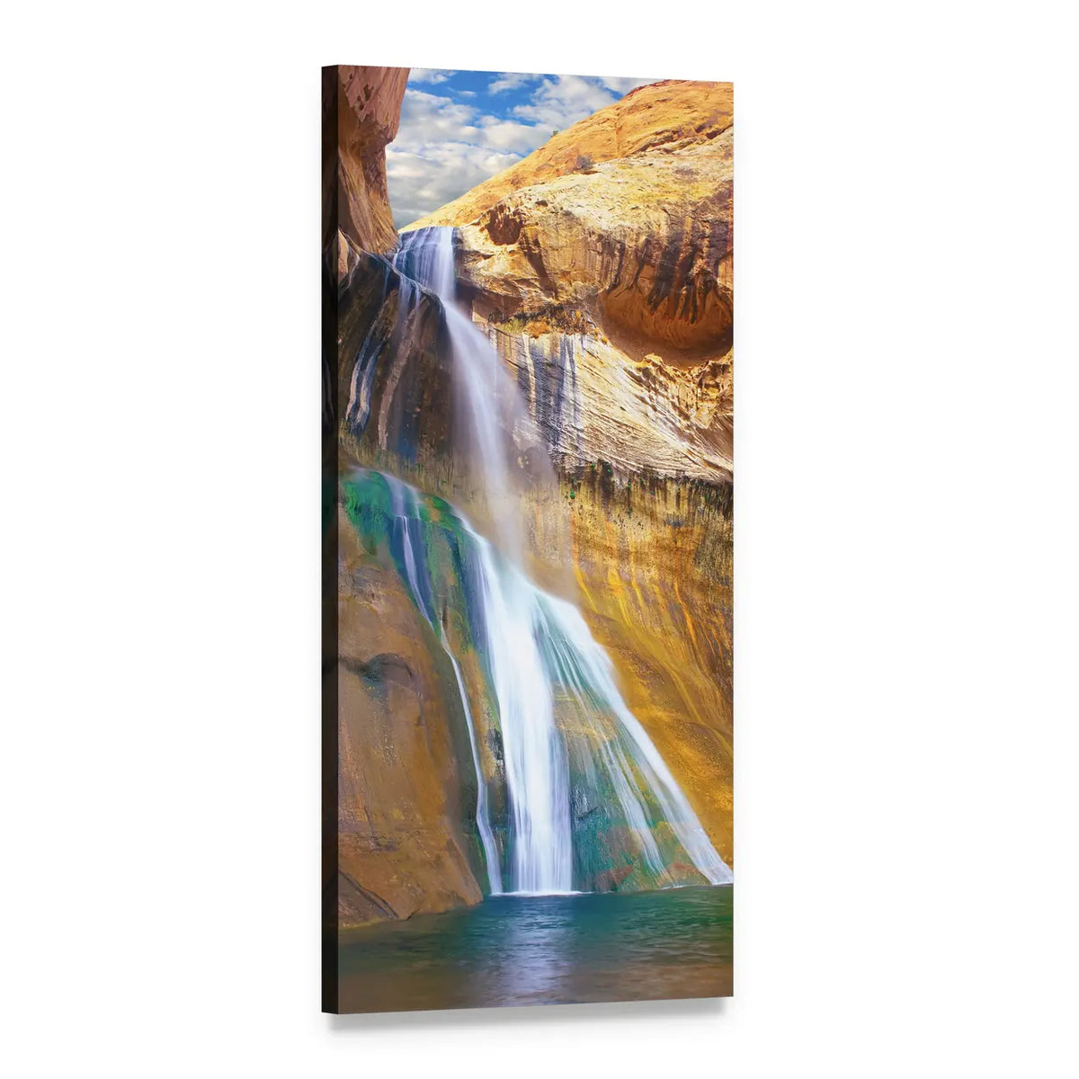 Lower Calf Creek Falls Vertical Canvas Wall Art, 1 panel 1 Vertical layout gallery wrapped canvas set, angled product view