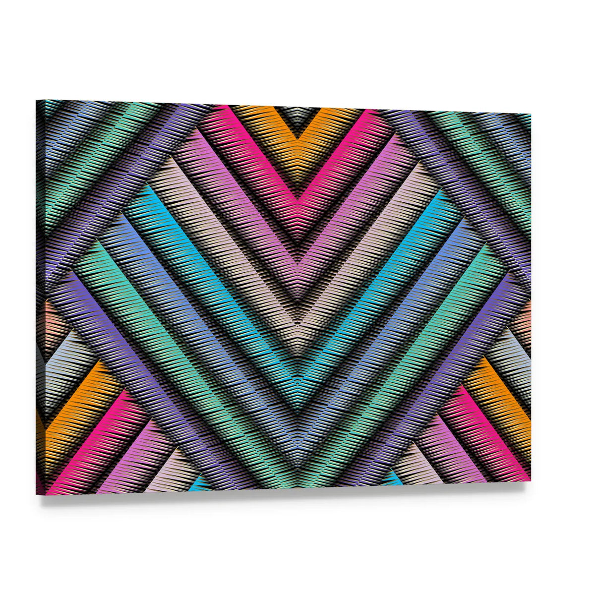 3d Striped Embroidery Chevron Canvas Wall Art, single panel gallery wrapped canvas, angled product view