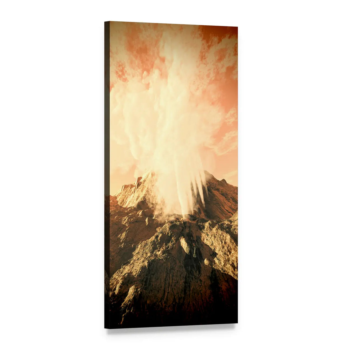 Volcanic Eruption Over Rugged Mountain Vertical Canvas Wall Art, 1 panel 1 Vertical layout gallery wrapped canvas set, angled product view