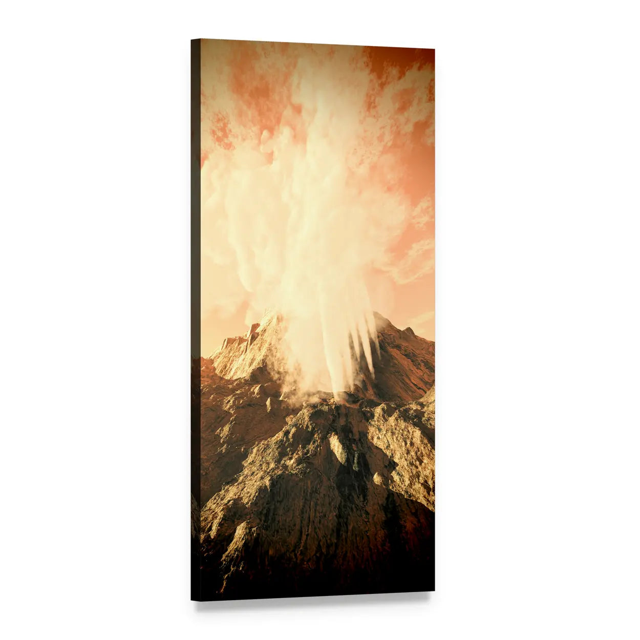 Volcanic Eruption Over Rugged Mountain Vertical Canvas Wall Art, 1 panel 1 Vertical layout gallery wrapped canvas set, angled product view