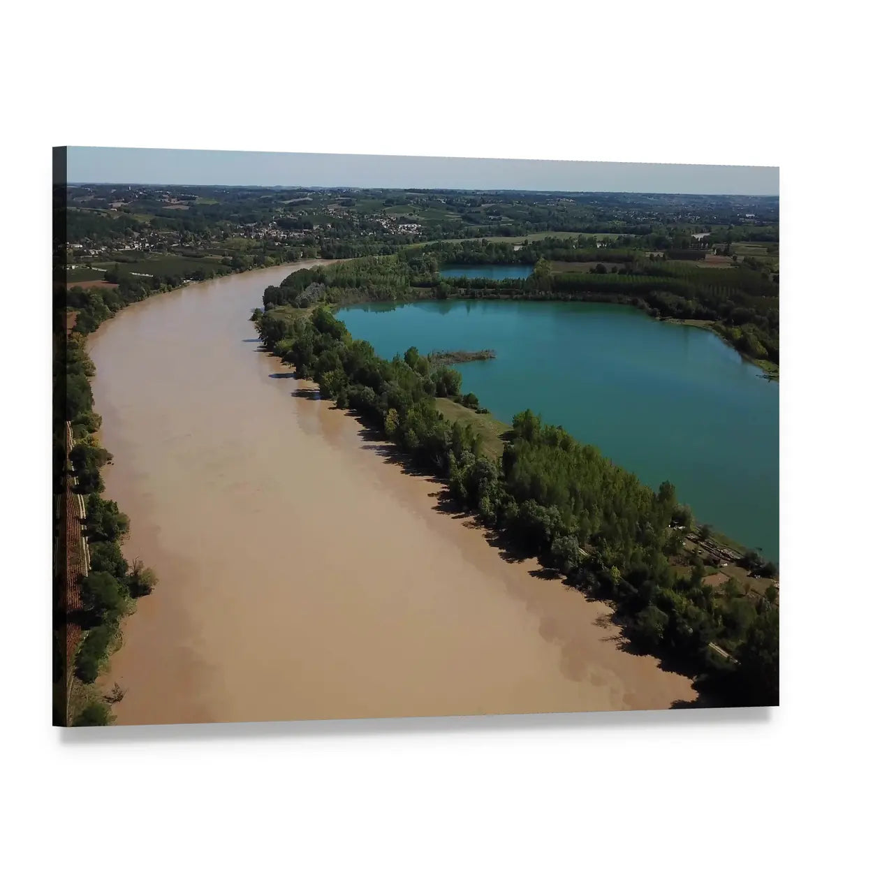 Garonne River and Lake in Summer Canvas Wall Art, single panel gallery wrapped canvas, angled product view