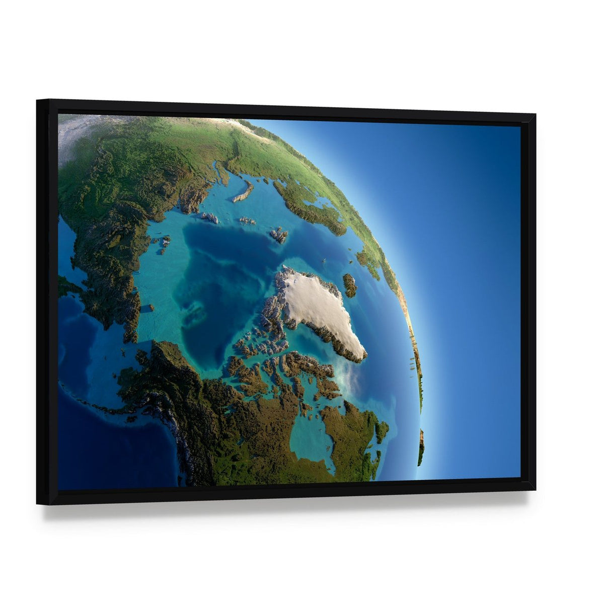 Fragment of Earth Canvas Wall Art, framed canvas in a black floater frame, angled product view