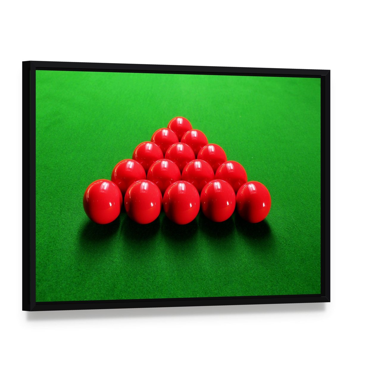 Snooker Balls in Triangle Formation Canvas Wall Art, framed canvas in a black floater frame, angled product view