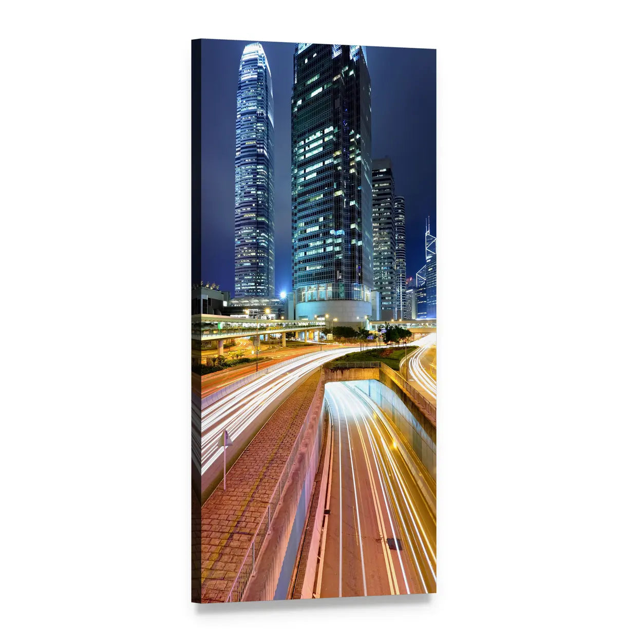 Dubai Night Traffic with Light Trails Vertical Canvas Wall Art, 1 panel 1 Vertical layout gallery wrapped canvas set, angled product view