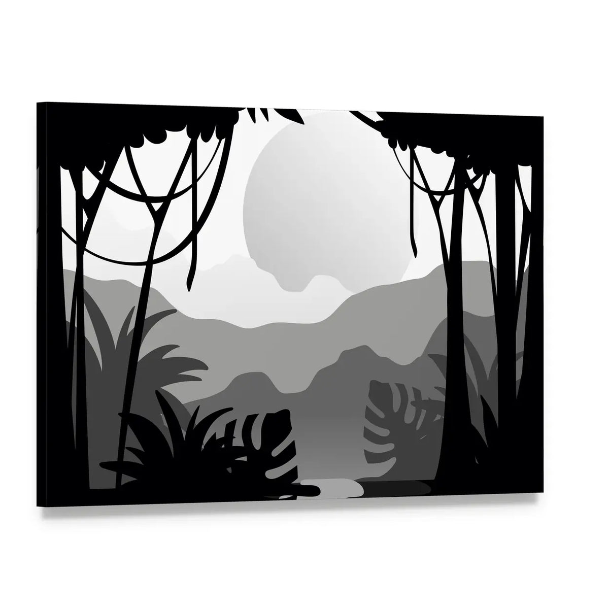 Tropical Forest Silhouette Canvas Wall Art, single panel gallery wrapped canvas, angled product view
