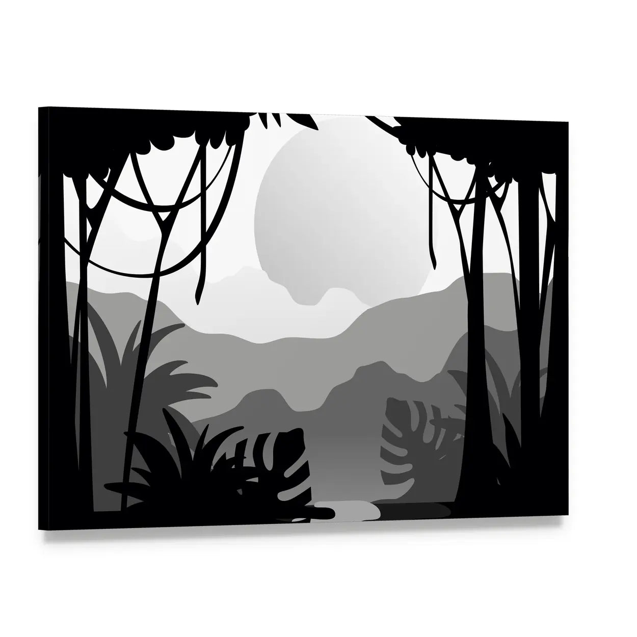 Tropical Forest Silhouette Canvas Wall Art, single panel gallery wrapped canvas, angled product view