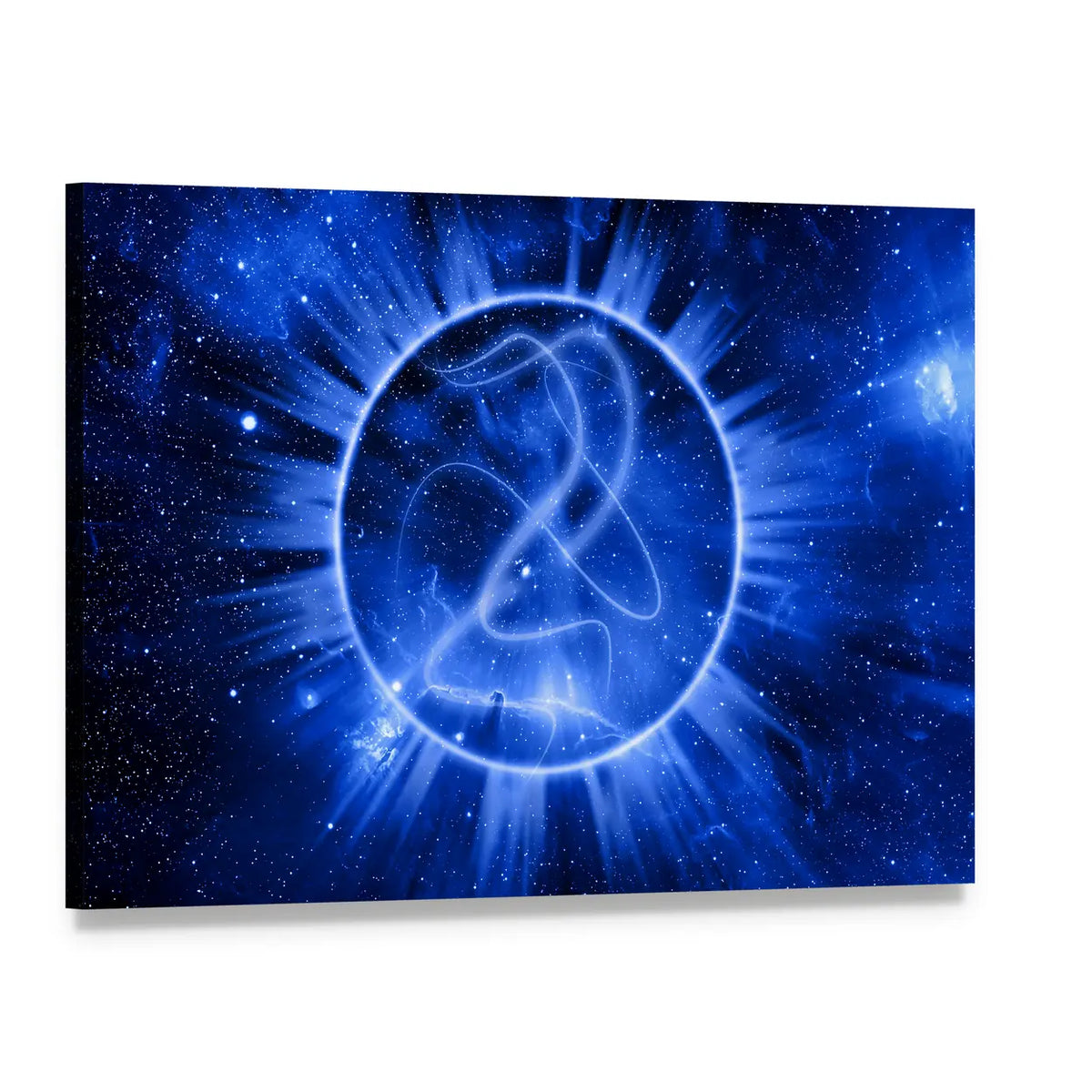 Mystical Celestial Circle Abstract Canvas Wall Art, single panel gallery wrapped canvas, angled product view
