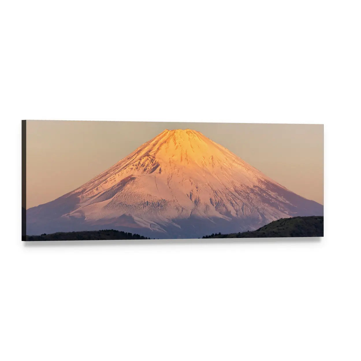 Mount Fuji Sunrise Over Snow-capped Peak Panoramic Canvas Wall Art, single panel gallery wrapped canvas, angled product view
