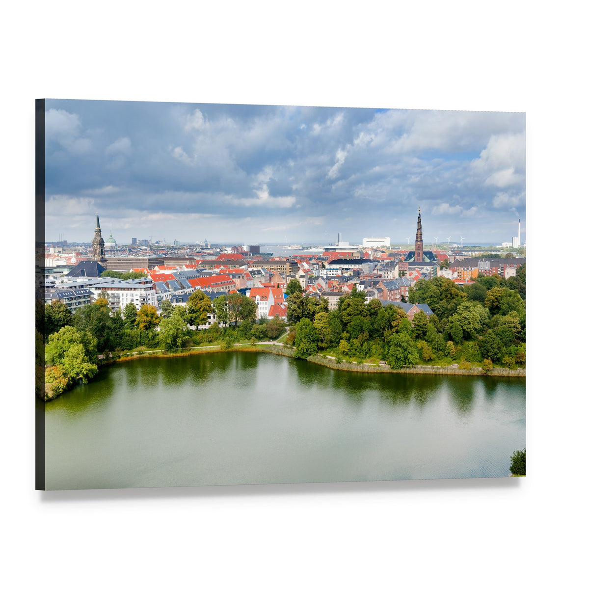 Copenhagen City Skyline with Church Spires Canvas Wall Art, single panel gallery wrapped canvas, angled product view