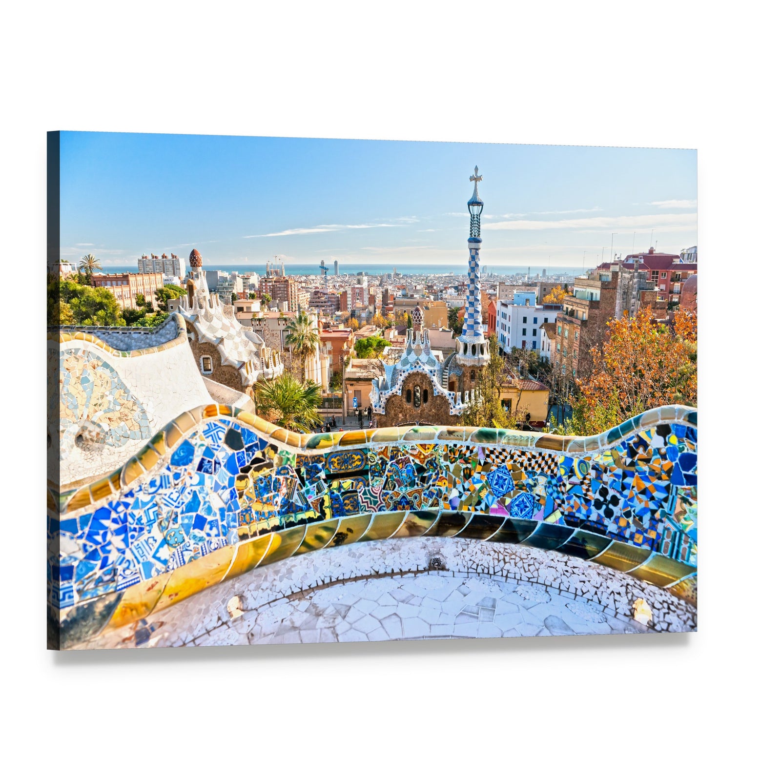 Vibrant Mosaic at Park Guell Canvas Wall Art, single panel gallery wrapped canvas, angled product view