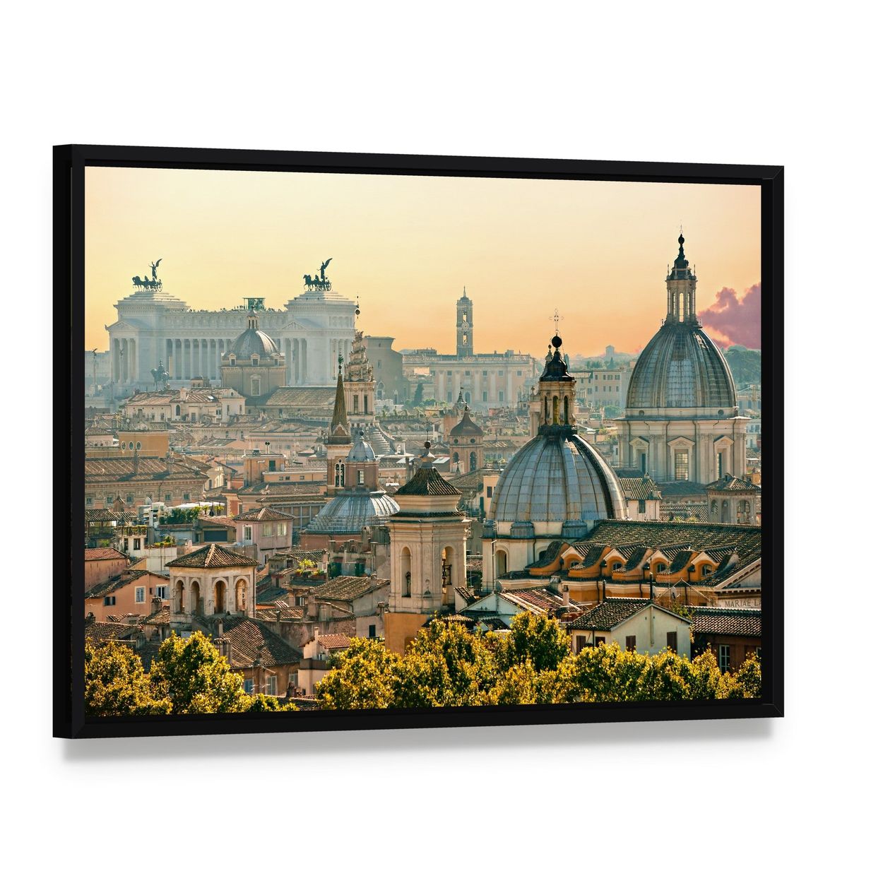 View of Rome from Castel Sant'angelo Canvas Wall Art, framed canvas in a black floater frame, angled product view
