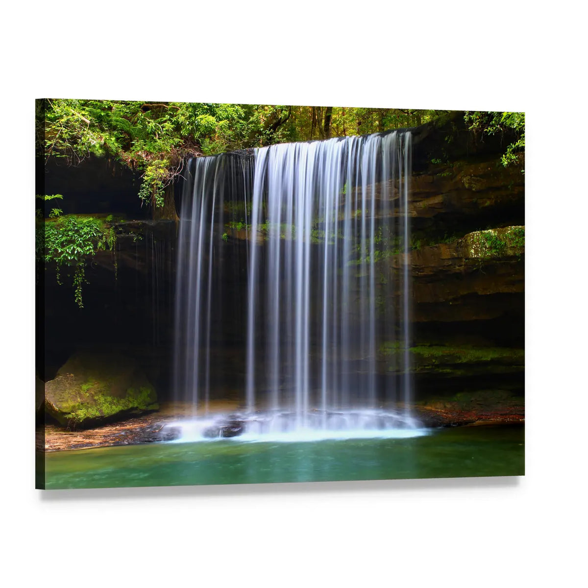 Caney Creek Waterfalls with Moss-covered Rock Face Canvas Wall Art, single panel gallery wrapped canvas, angled product view